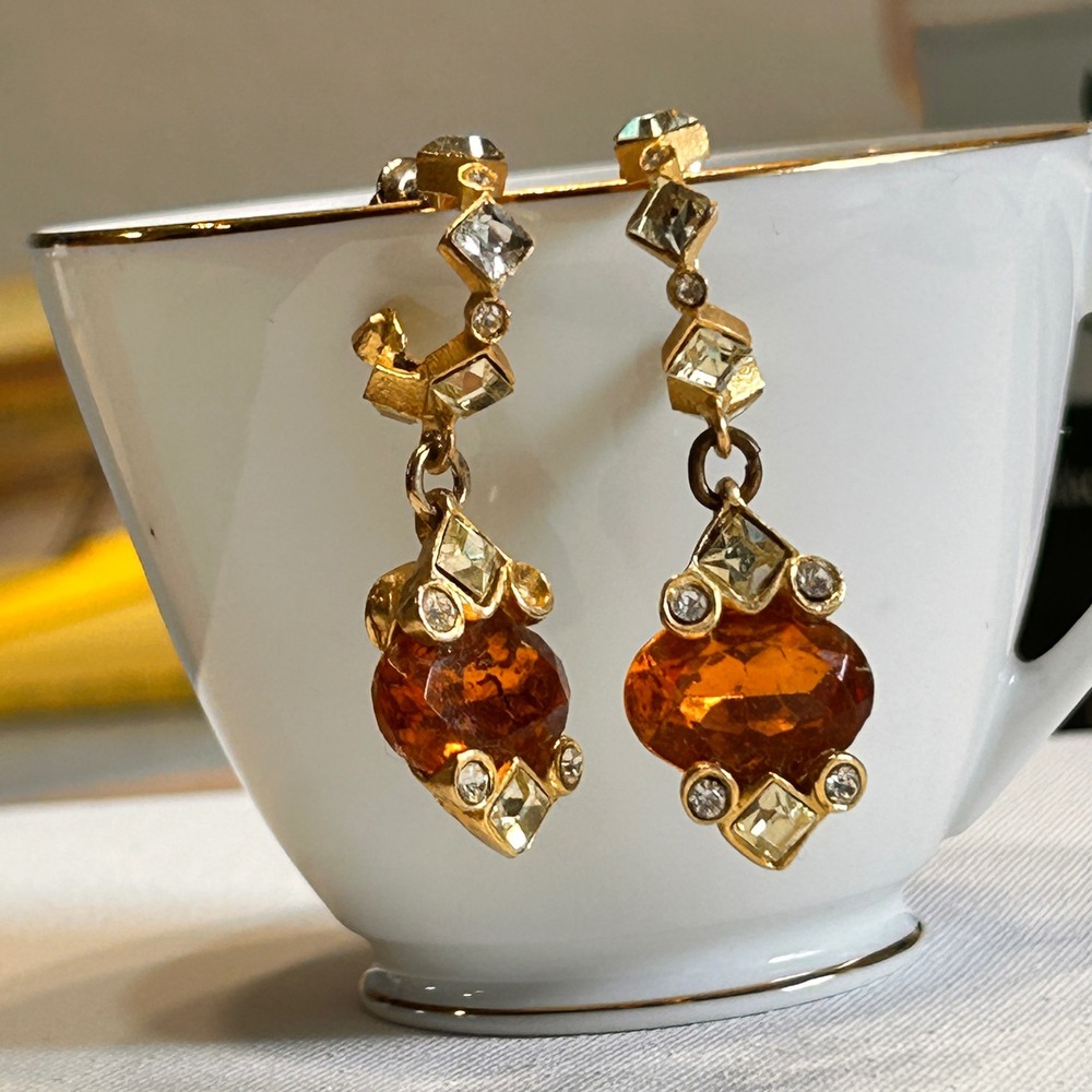 Roxanne Assoulin earrings runway citrine color rhinestone statement WOW!